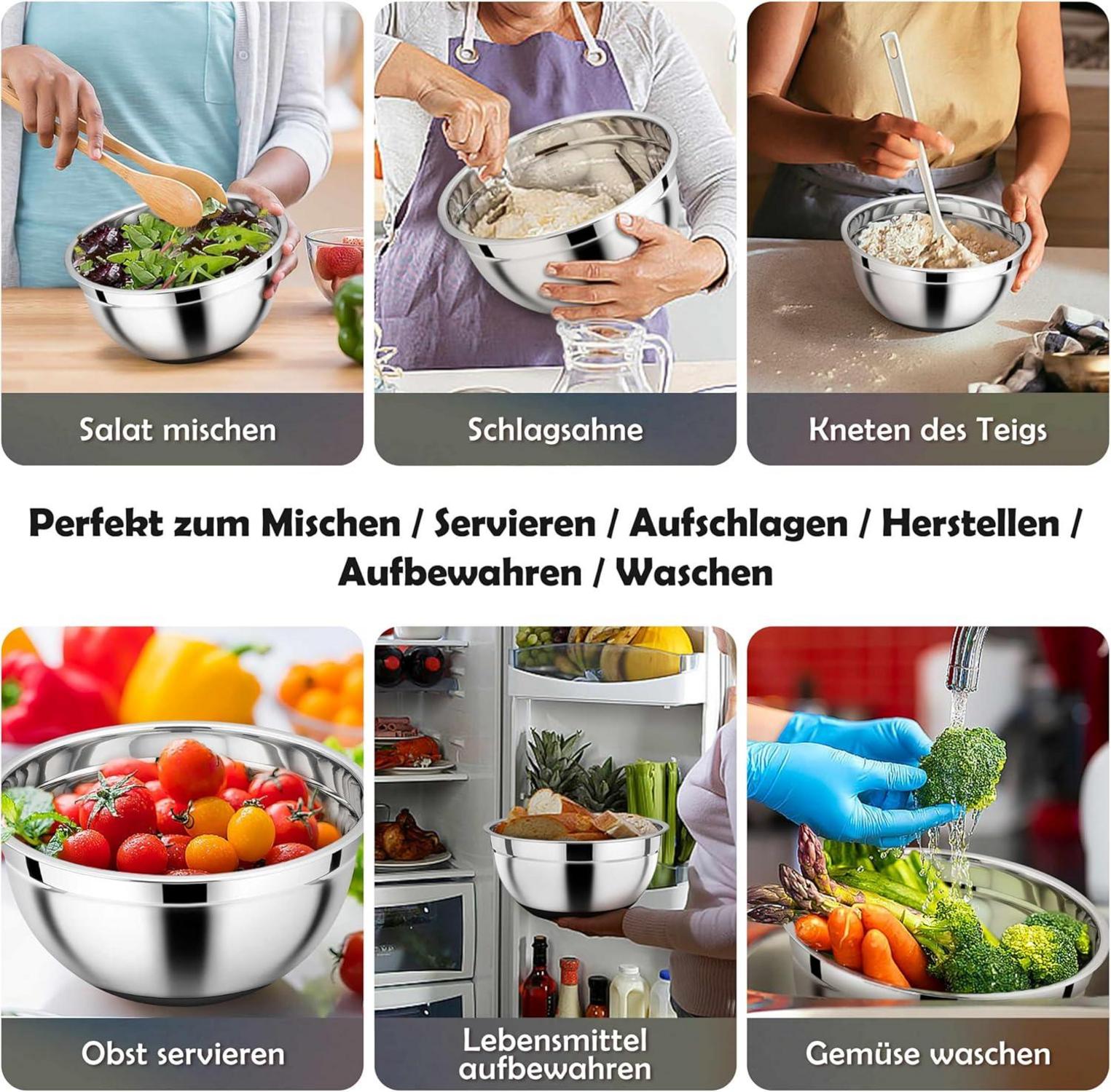 Homikit Edelstahl Rührschüssel Set mit Deckel, Schwarz 3-teilig