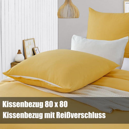 Bettwäsche 200x220 Gelb Mikrofaser bügelfrei knitterfrei Set 2er 80x80