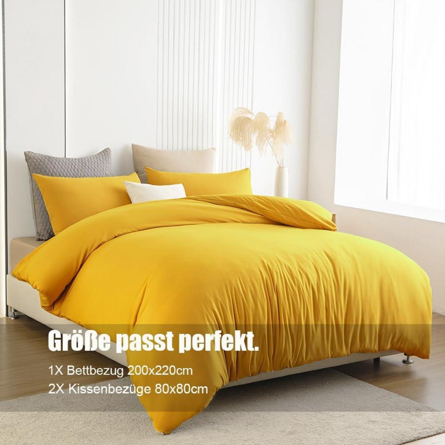 Soifox Gelbe Mikrofaser Bettwäsche Set 200x220cm mit Kissenbezug 80x80cm