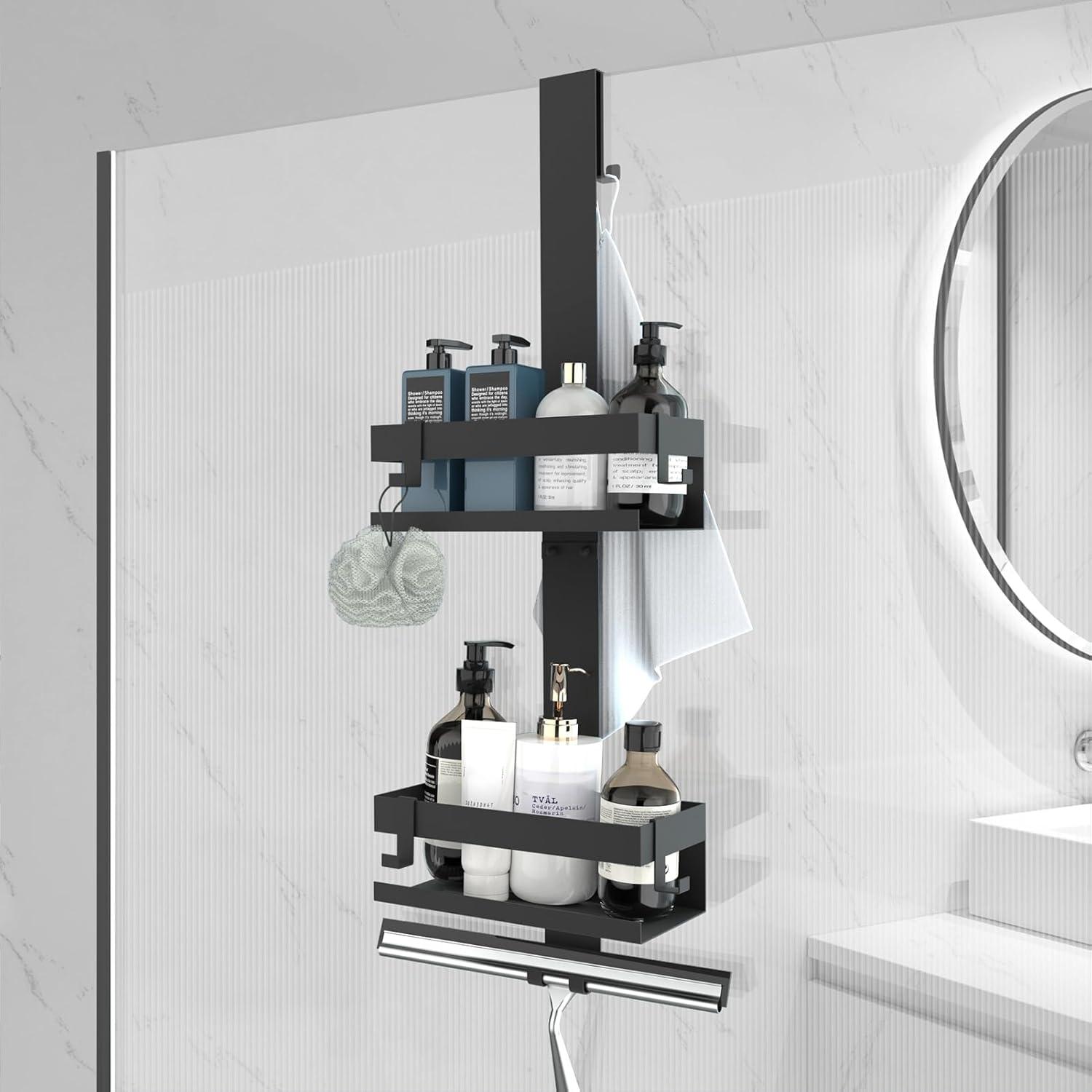 Duschablage Hängend Edelstahl SUS304 Schwarz ohne Bohren für Glastür