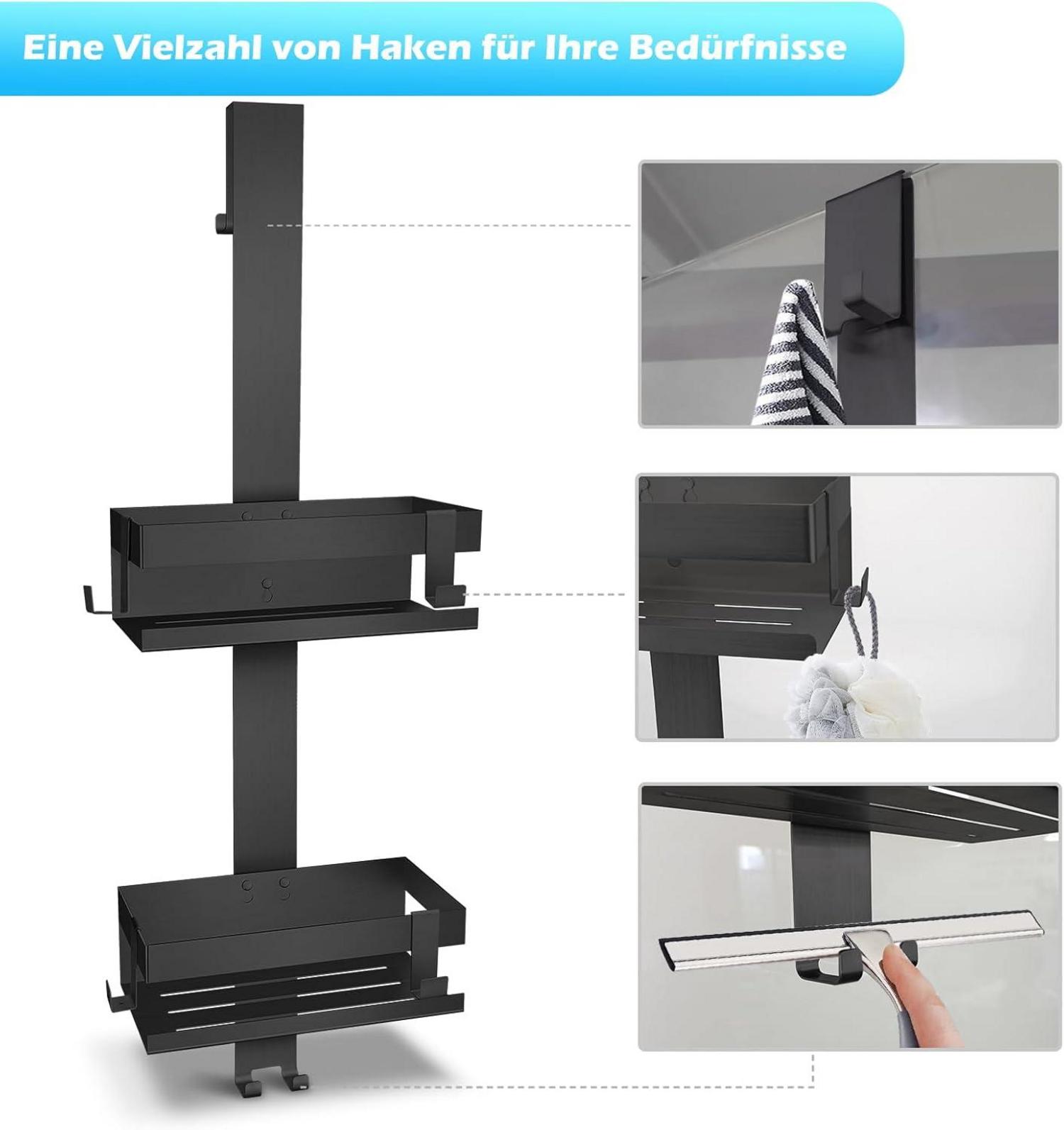 Duschablage zum Hängen aus Edelstahl SUS304 für Rahmenlose Glastür, Schwarz - UUlioyer