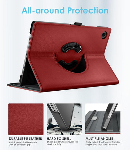 TiMOVO Galaxy Tab A8 10,5 Zoll Hülle - Weinrot PU Leder 90° Drehbar Stand Auto Schlaf/Aufwach Schutzhülle