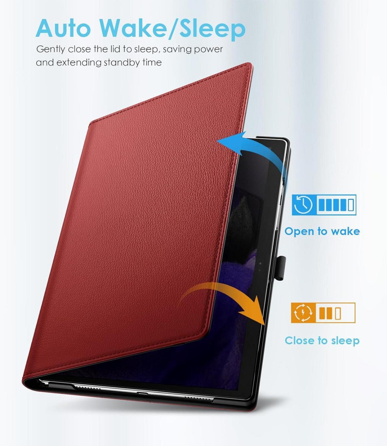 Samsung Galaxy Tab A8 10,5'' Hülle Weinrot PU Leder 90° Drehbar Standfunktion