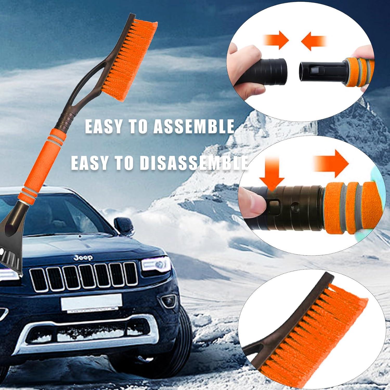 Auto Eiskratzer 2in1 mit Besen, Eiskratzer Abnehmbarer Eisschaber in Orange