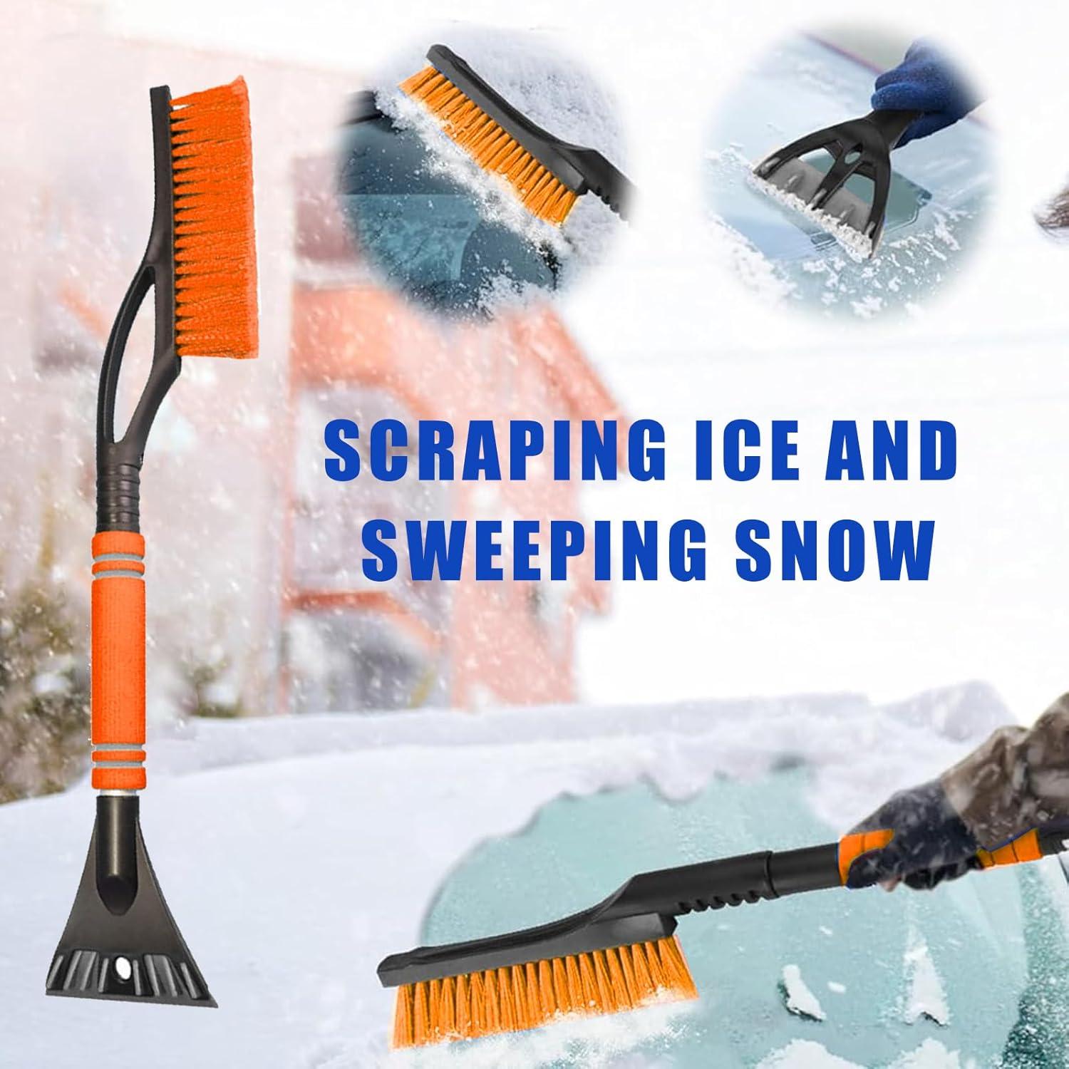 Auto Eiskratzer Schnee Besen 2in1 Abnehmbarer Eisschaber Orange