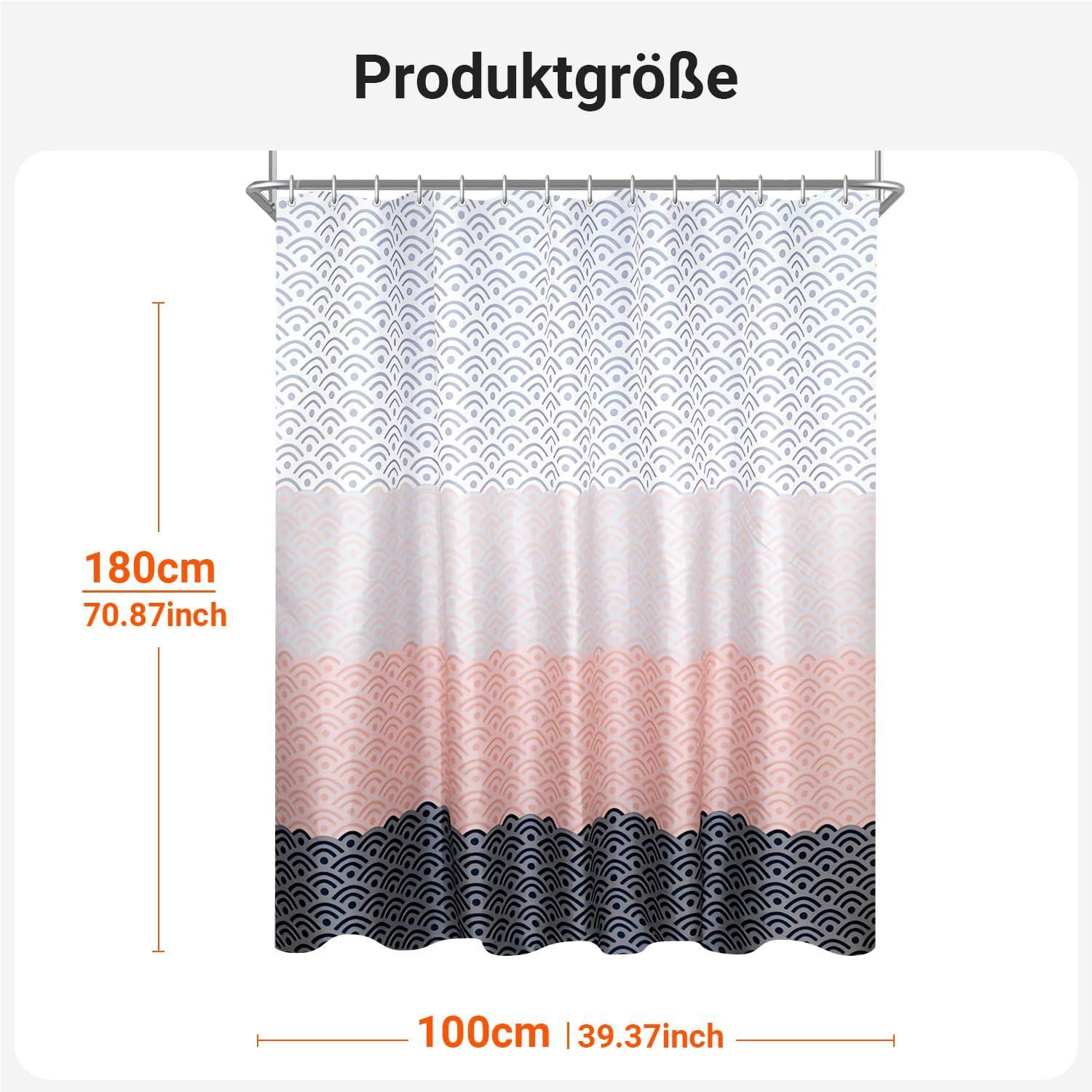 Duschvorhang 100x180cm Blume Wasserdicht Textil Polyester Saum Ösen 6