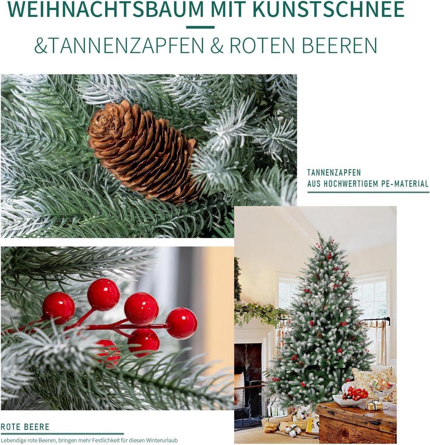 Künstlicher Weihnachtsbaum 150 cm mit Tannenzapfen und roten Beeren