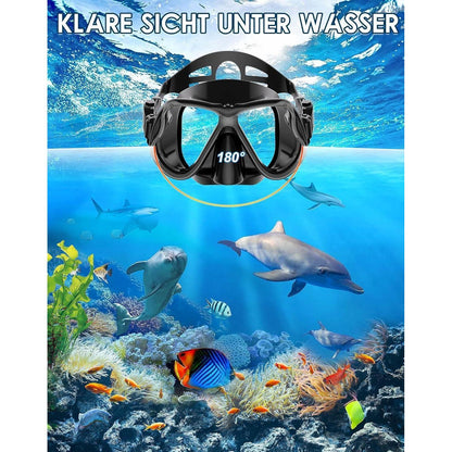 Schnorchelset Erwachsene mit Panorama-Maske und Flossen