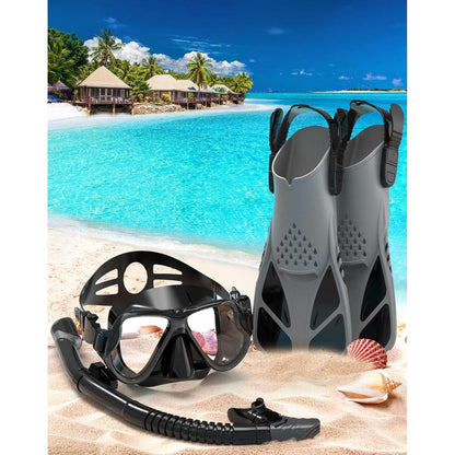 Schnorchelset Erwachsene mit Panorama-Maske und Flossen
