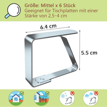 6er Set Tischtuchklammern Edelstahl für 2,5-4cm Tischplatten