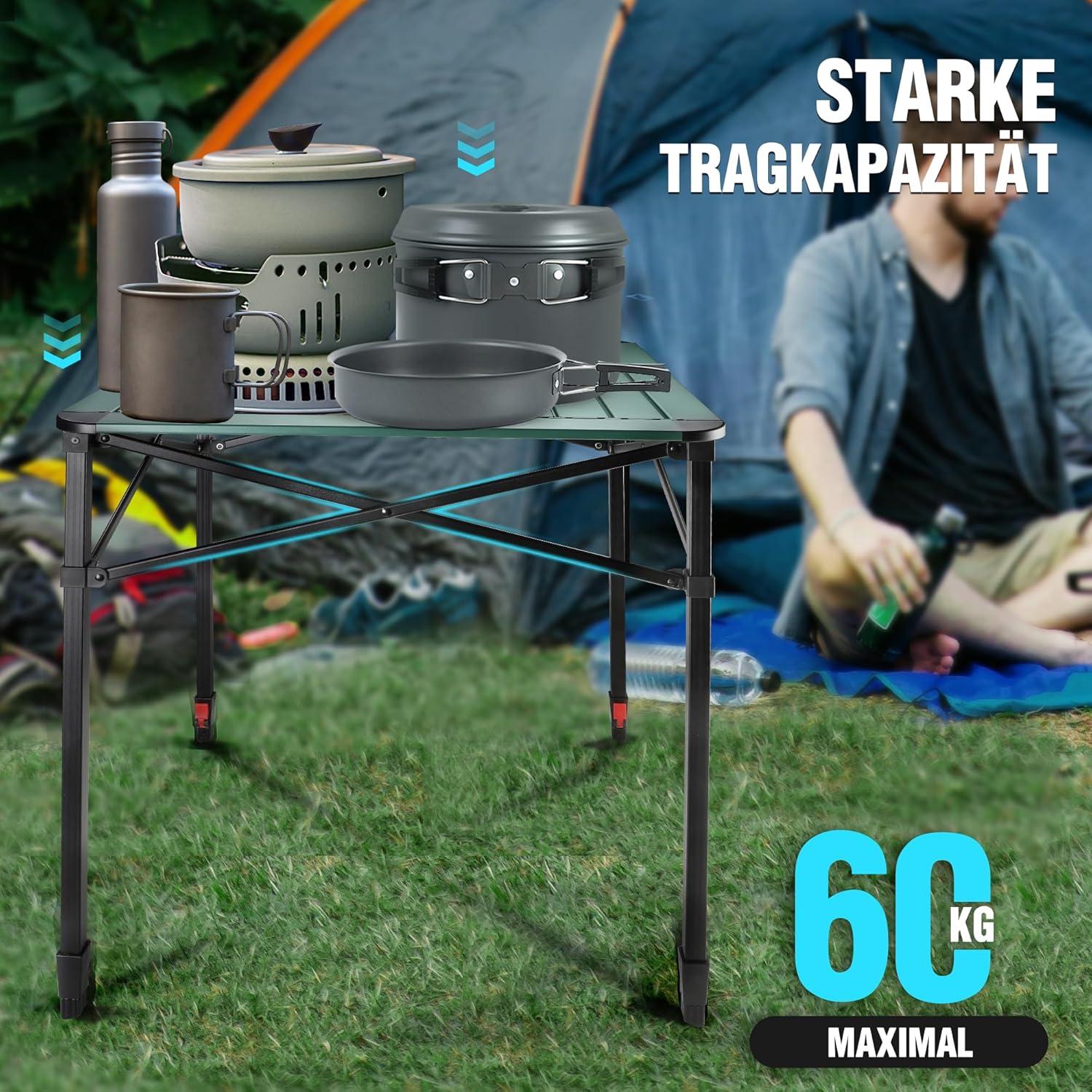 Aluminium Klapptisch mit Tragetasche, klappbarer Campingtisch 70x70x78cm