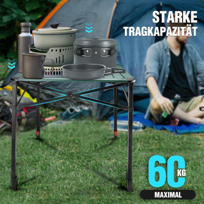 Aluminium Klapptisch mit Tragetasche, klappbarer Campingtisch 70x70x78cm