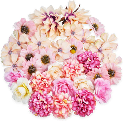 34 Stück Mini Kunstblumen Basteln Rosa Blumenköpfe 4~7cm