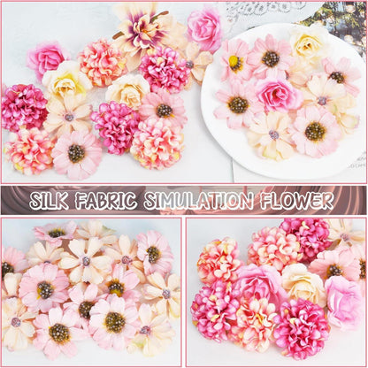 34 Stück Mini Kunstblumen Basteln Rosa Blumenköpfe 4~7cm