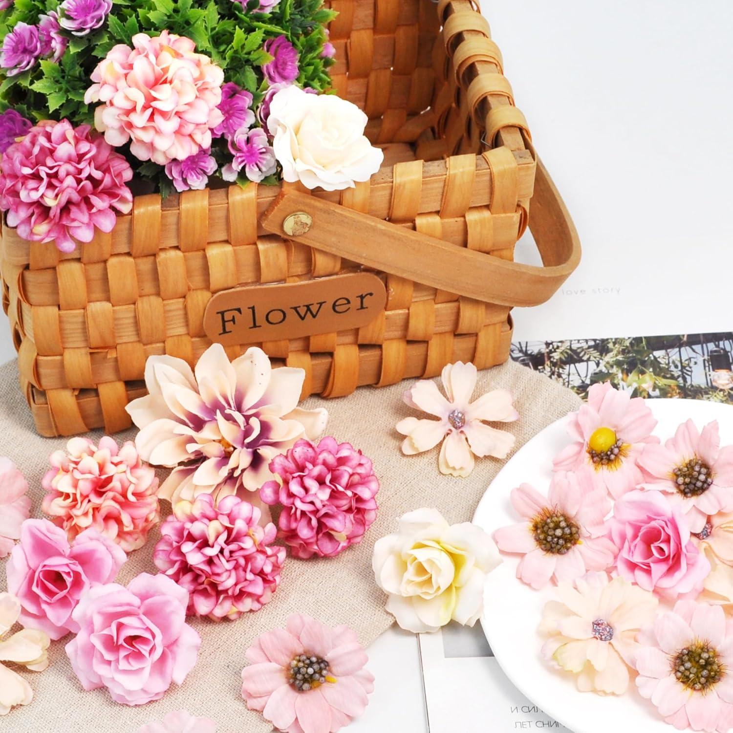 34er Set Mini Kunstblumen Blütenköpfe Deko Hochzeit Rosa Bouquet