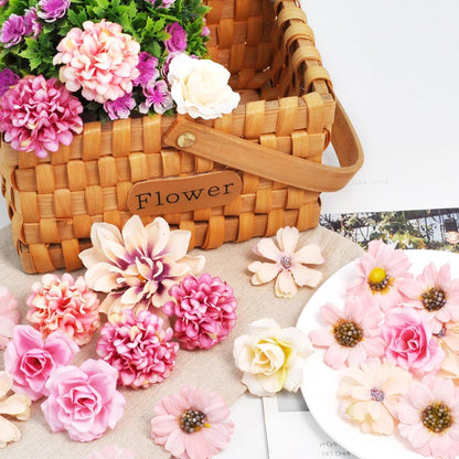 34er Set Mini Kunstblumen Blütenköpfe Deko Hochzeit Rosa Bouquet
