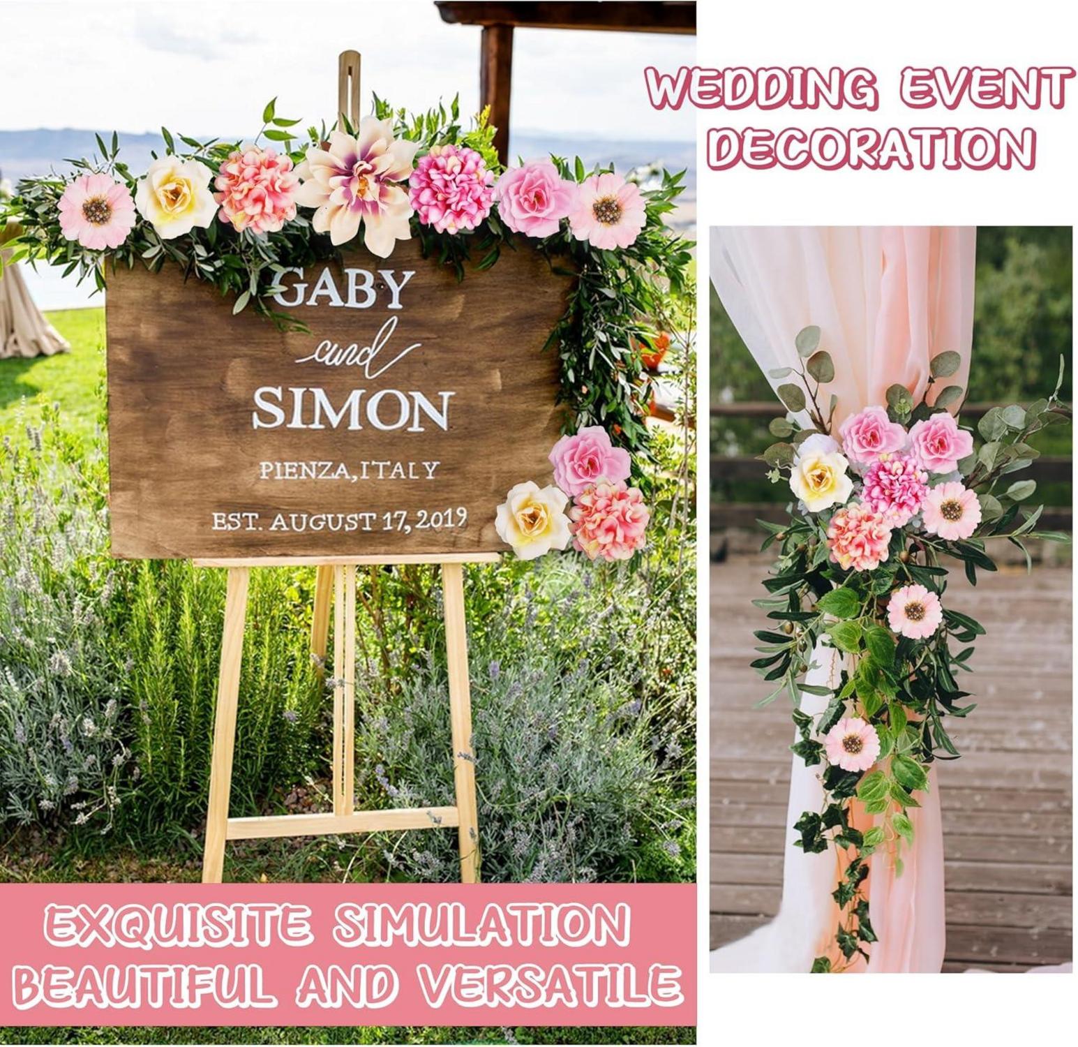 Künstliche Blumen 34er Set Mini Rosa Blütenköpfe Deko Fake Seidenblumen