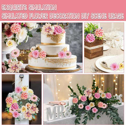 Künstliche Blumen 34er Set Mini Rosa Blütenköpfe Deko Fake Seidenblumen