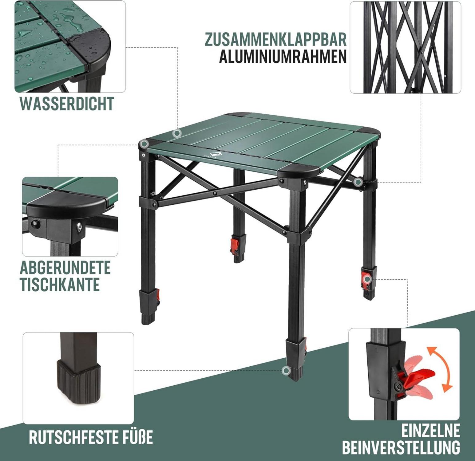Aluminium Klapptisch mit Tragetasche für Camping, Picknick und Strand