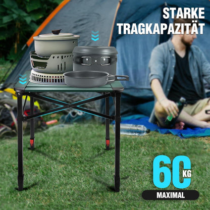 Klappbarer Aluminium Campingtisch mit Tragetasche 52x52x65cm
