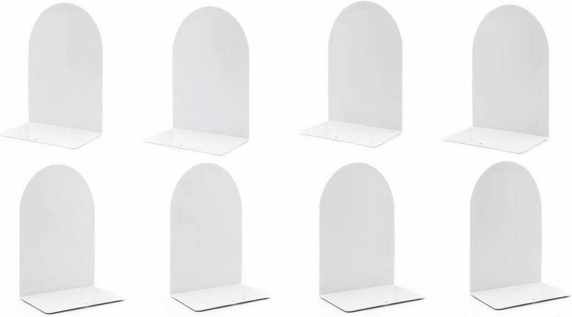 8er Set Metall Buchstützen Weiß - Schwere, Rutschfeste Bookends