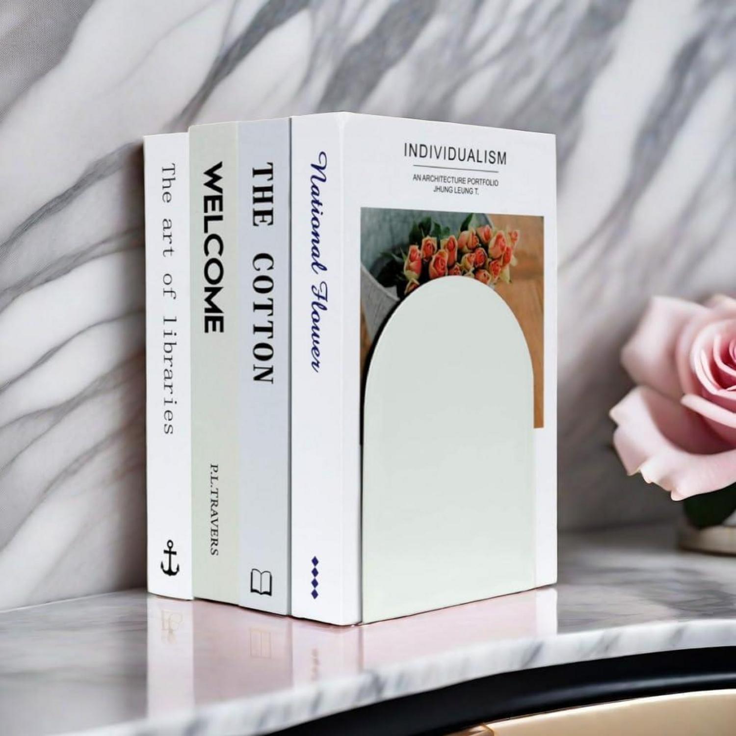 Buchstütze Metall Bookends 8 Stück, Weiße Bücherstützen Set