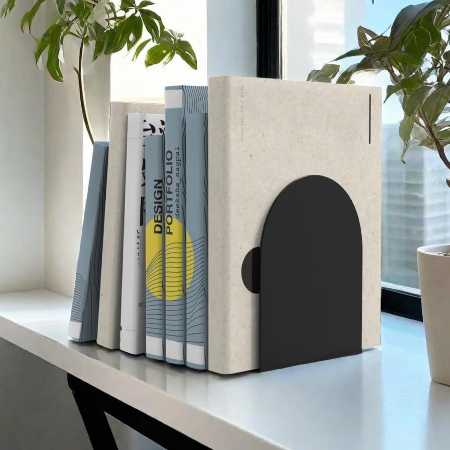 4er Set Schwarze Metall Buchstützen Schwere Bücherhalter Bücherregal
