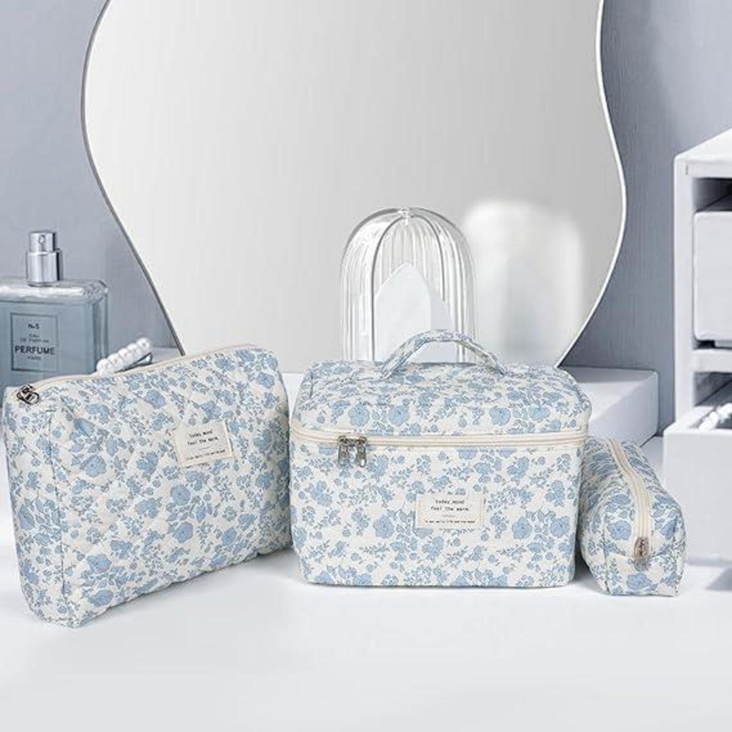 GSenhui 3-teiliges Blumenmuster Kosmetiktaschen-Set für