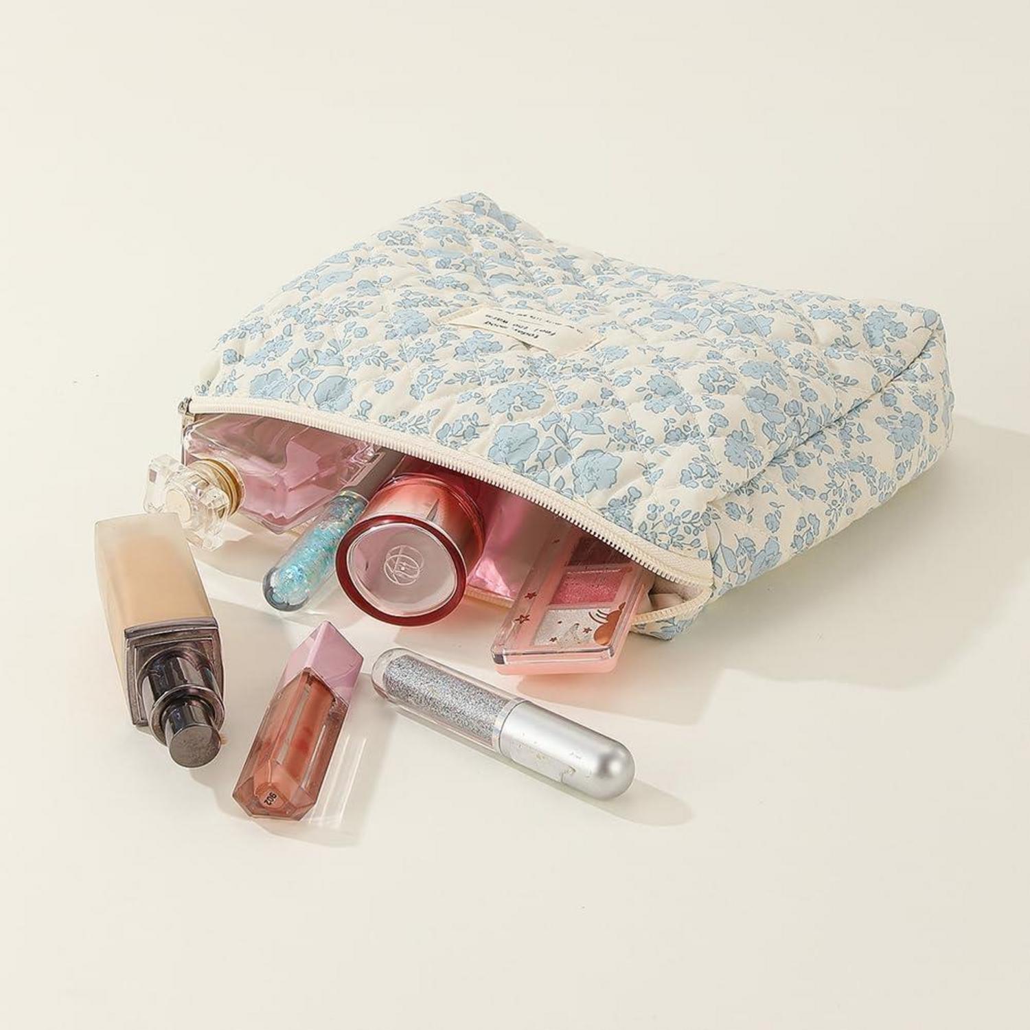 3er Kosmetiktasche Damen Set Blumenmuster Gesteppt Make up Bag