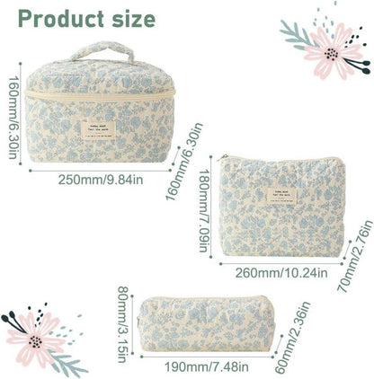 3er Kosmetiktasche Damen Blumenmuster Set Aesthetic Bag Mineral Makeup