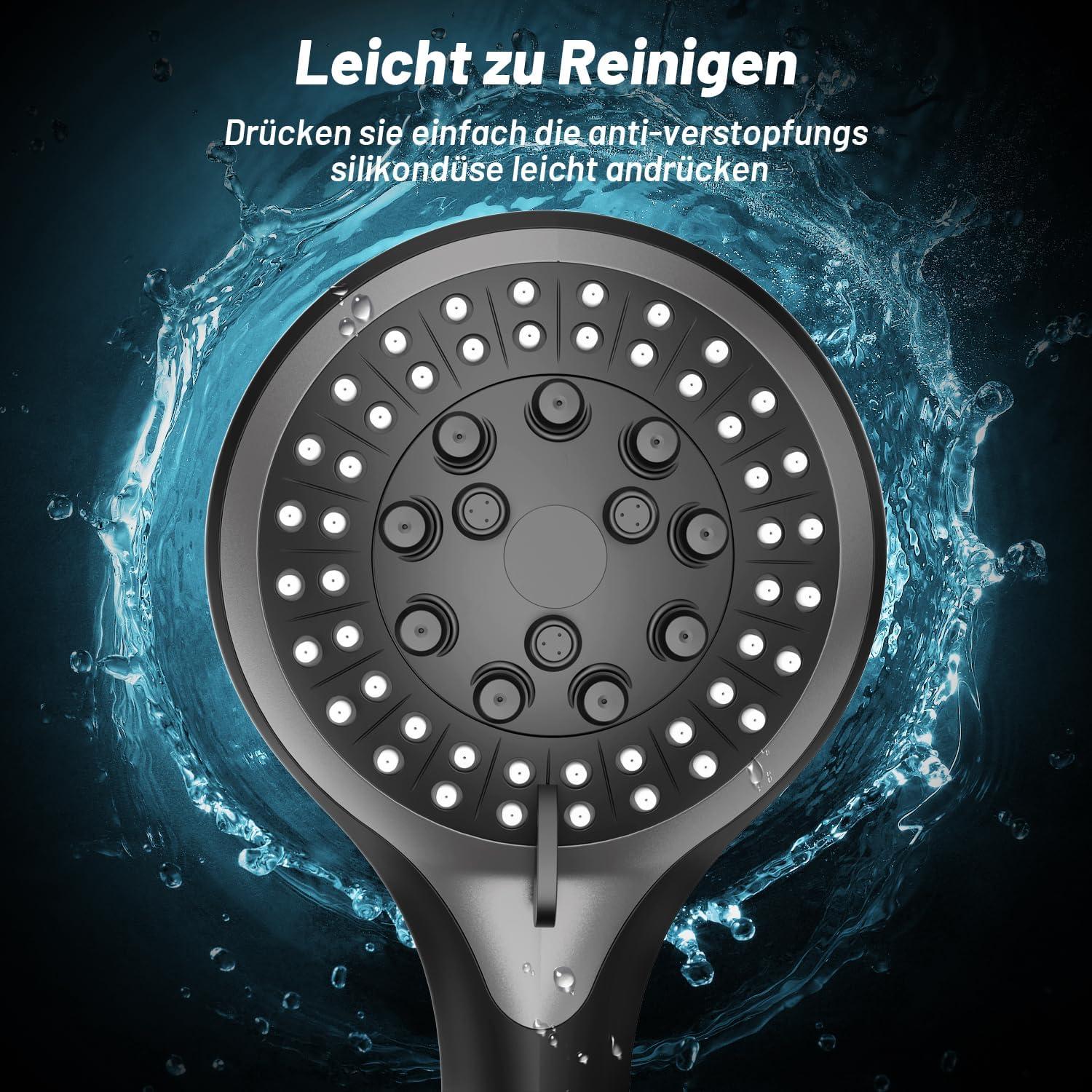 Duschkopf Regendusche Hochdruck Brausekopf 5 Strahlarten Schwarz