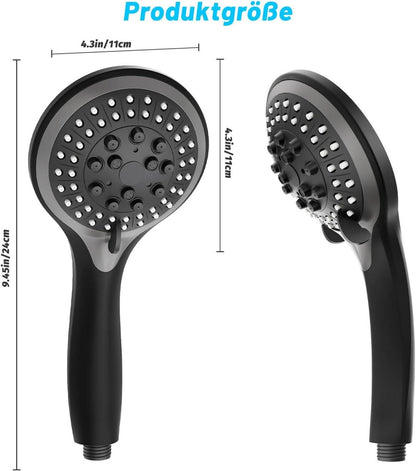 VEHHE Duschkopf Regendusche Hochdruck 5 Strahlarten Schwarz