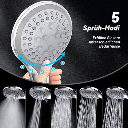 VEHHE Duschkopf Wassersparend mit 5 Strahlarten Chrome