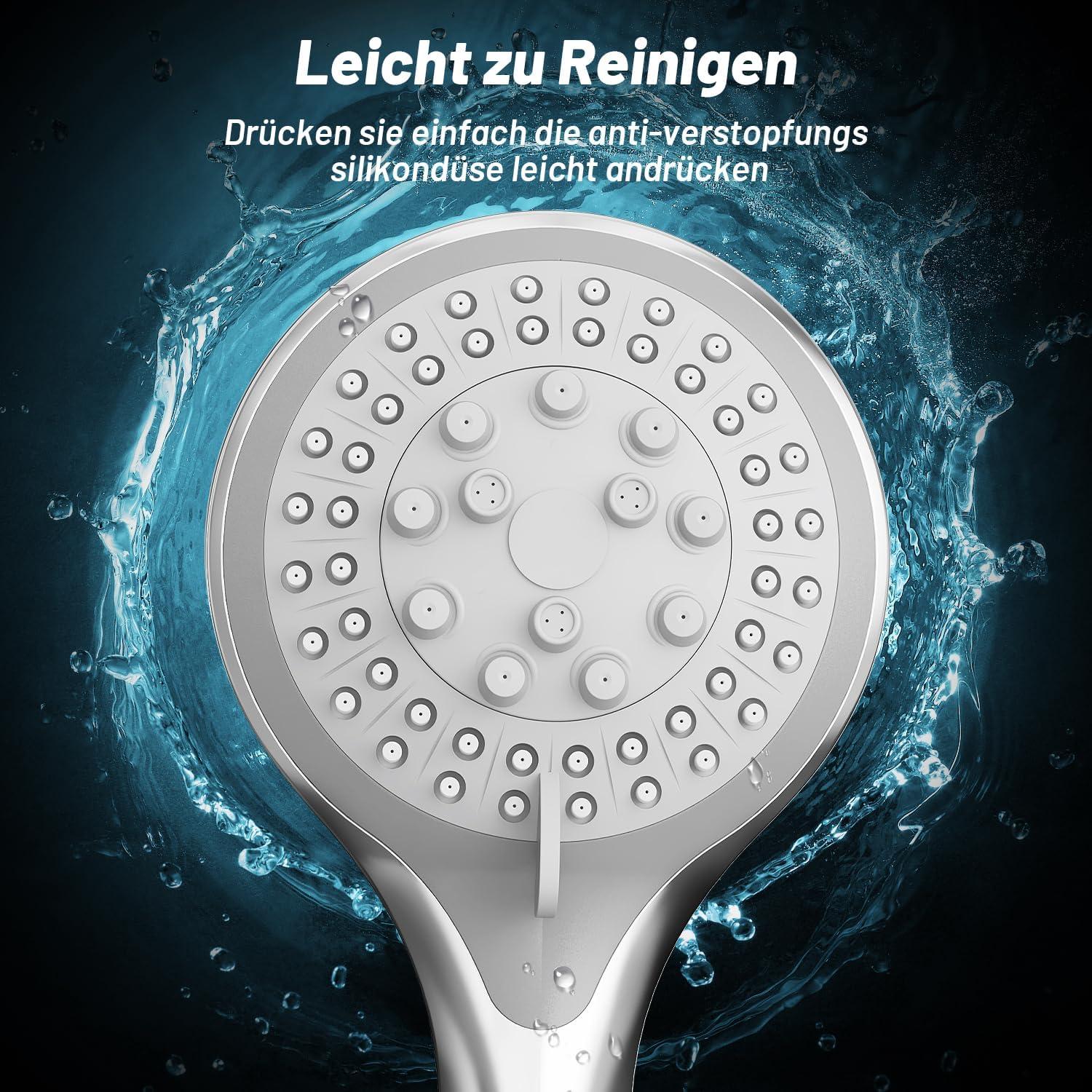 Wassersparender Duschkopf mit 5 Strahlarten, Hochdruck Handbrause
