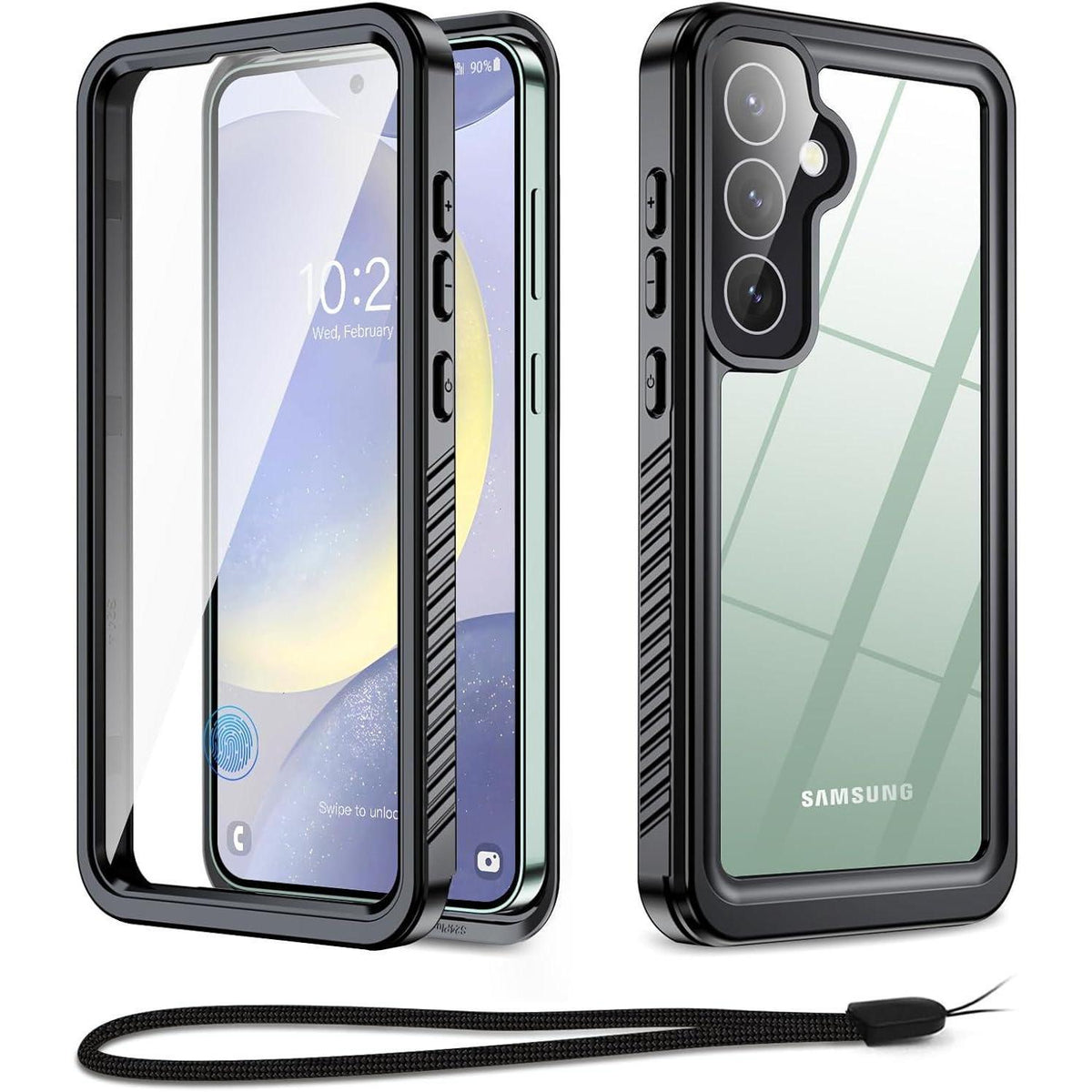Wasserdichte Hülle für Samsung Galaxy S24, 360° Schutz, Schwarz