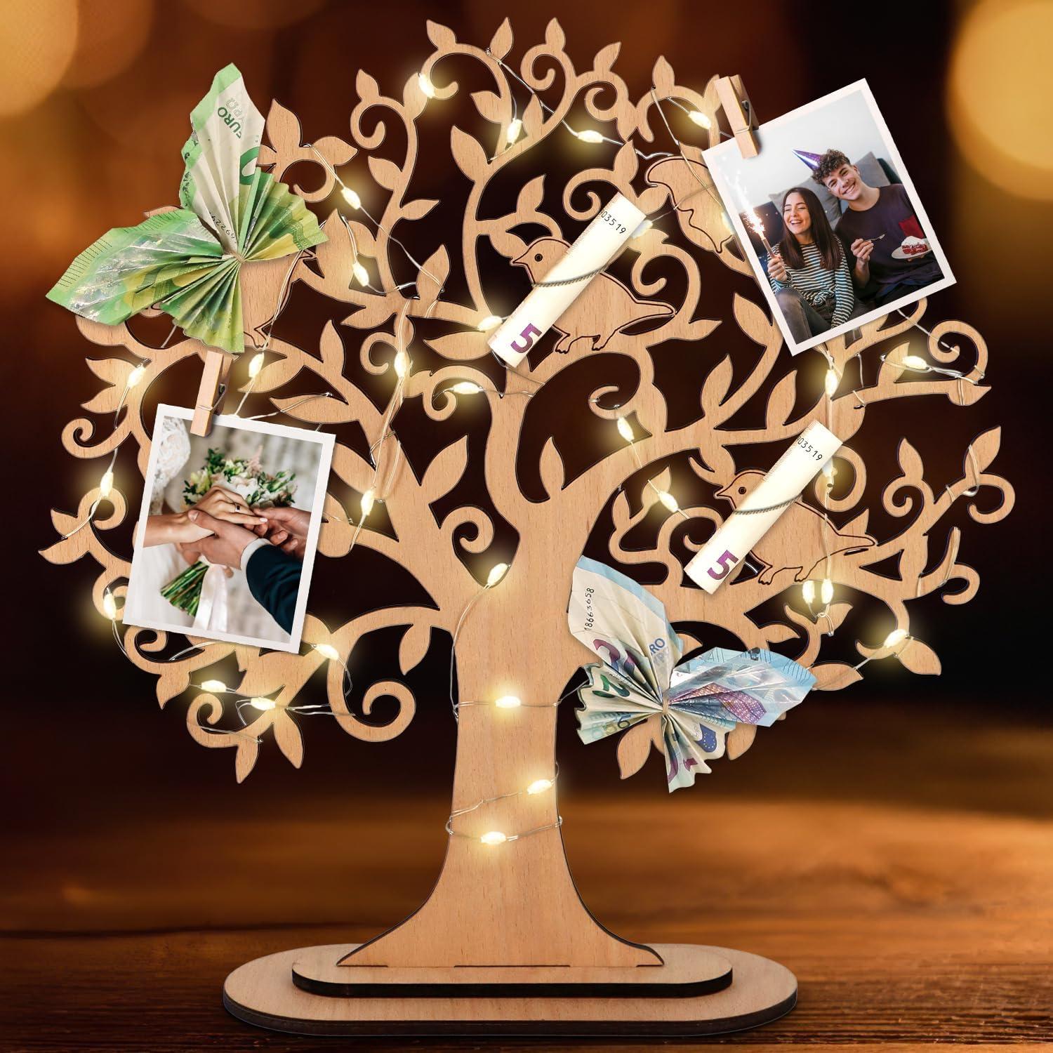 Giftota Holz Geldbaum LED Lichterkette Geldgeschenke Geburtstag
