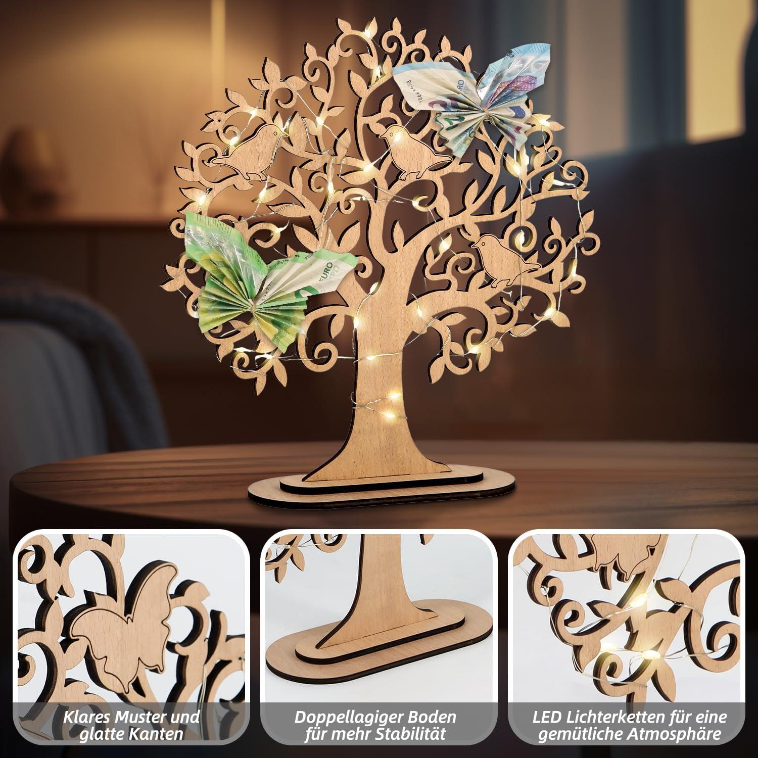 Giftota Holz Geldbaum LED Lichterkette Geldgeschenke Geburtstag