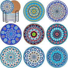 Mandala Keramik Untersetzer 8er Set mit Halter Kork Getränke Bar Vasen
