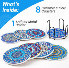 Mandala Keramik Untersetzer Set 8er mit Korkhalter 10cm