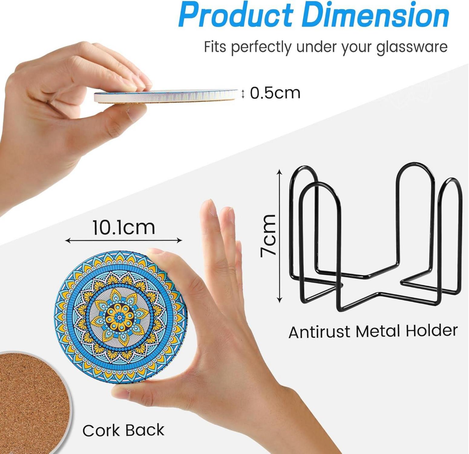 Mandala Keramik Untersetzer 8er Set mit Halter Kork Getränke Bar Vasen