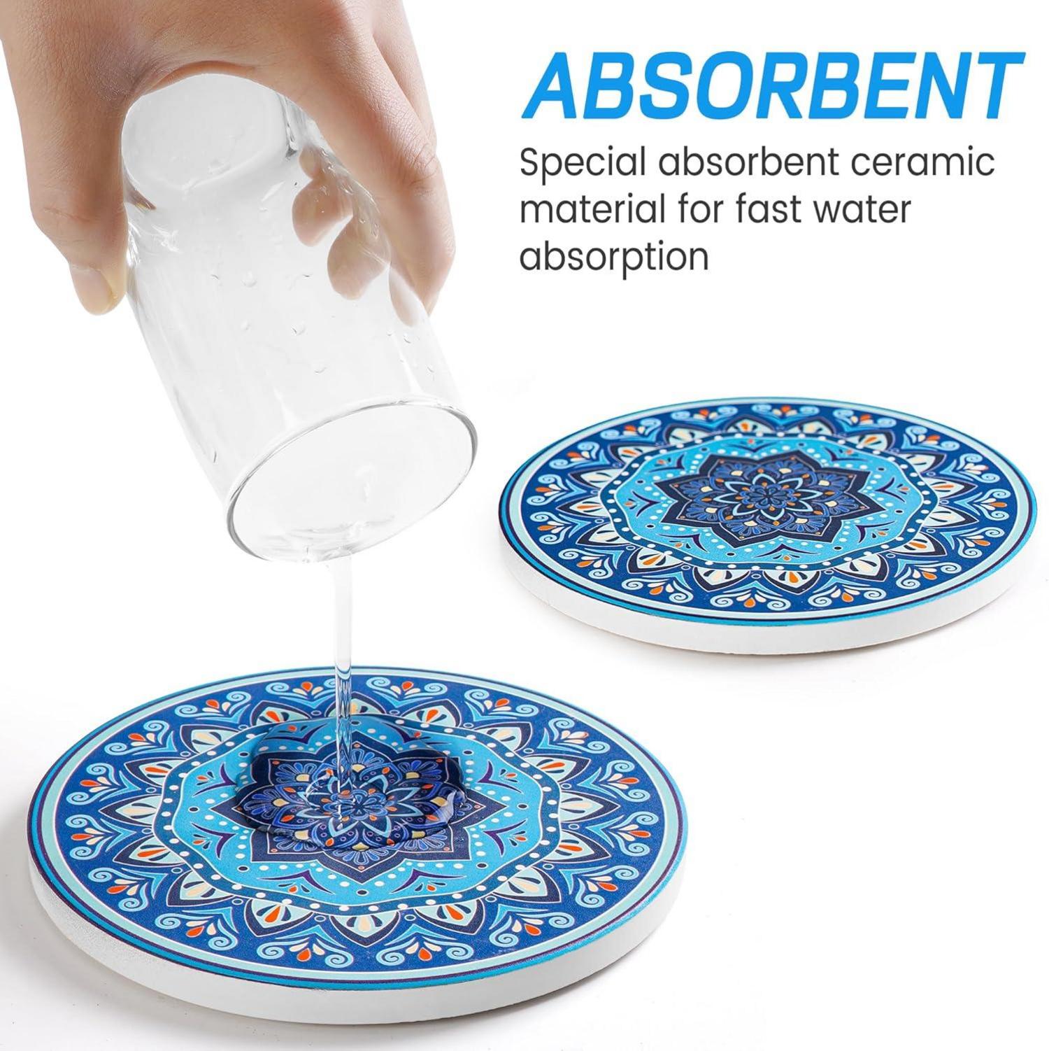 Mandala Keramik Untersetzer 10cm 8er Set Korkhalter Deco Tassen Bar