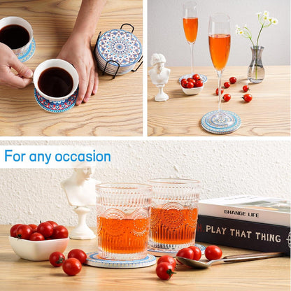 Mandala Keramik Untersetzer 10cm 8er Set Korkhalter Deco Tassen Bar