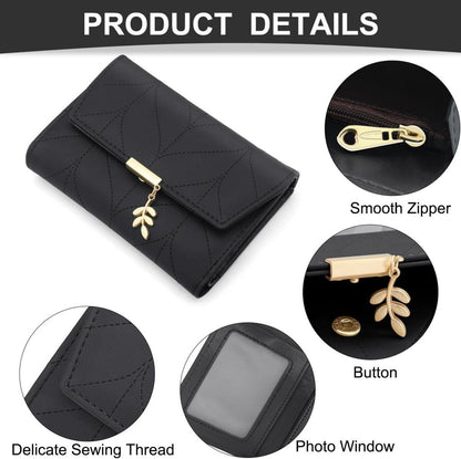Damen Geldbeutel Vegan Leder Mini Portmonee Schwarz