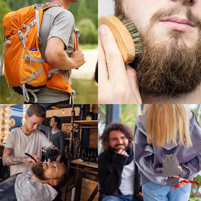 Bartkamm Bartbürste Set Wildschweinborsten Männer Holz Beard Brush Comb