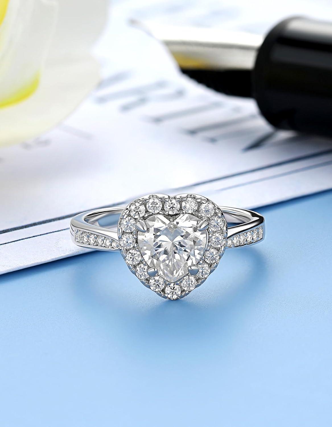 Verlobungsring Damen Silber 1 Karat Moissanit Ehering mit Geschenkbox