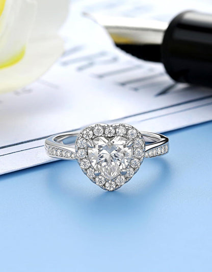 Verlobungsring Damen Silber 1 Karat Moissanit Ehering mit Geschenkbox