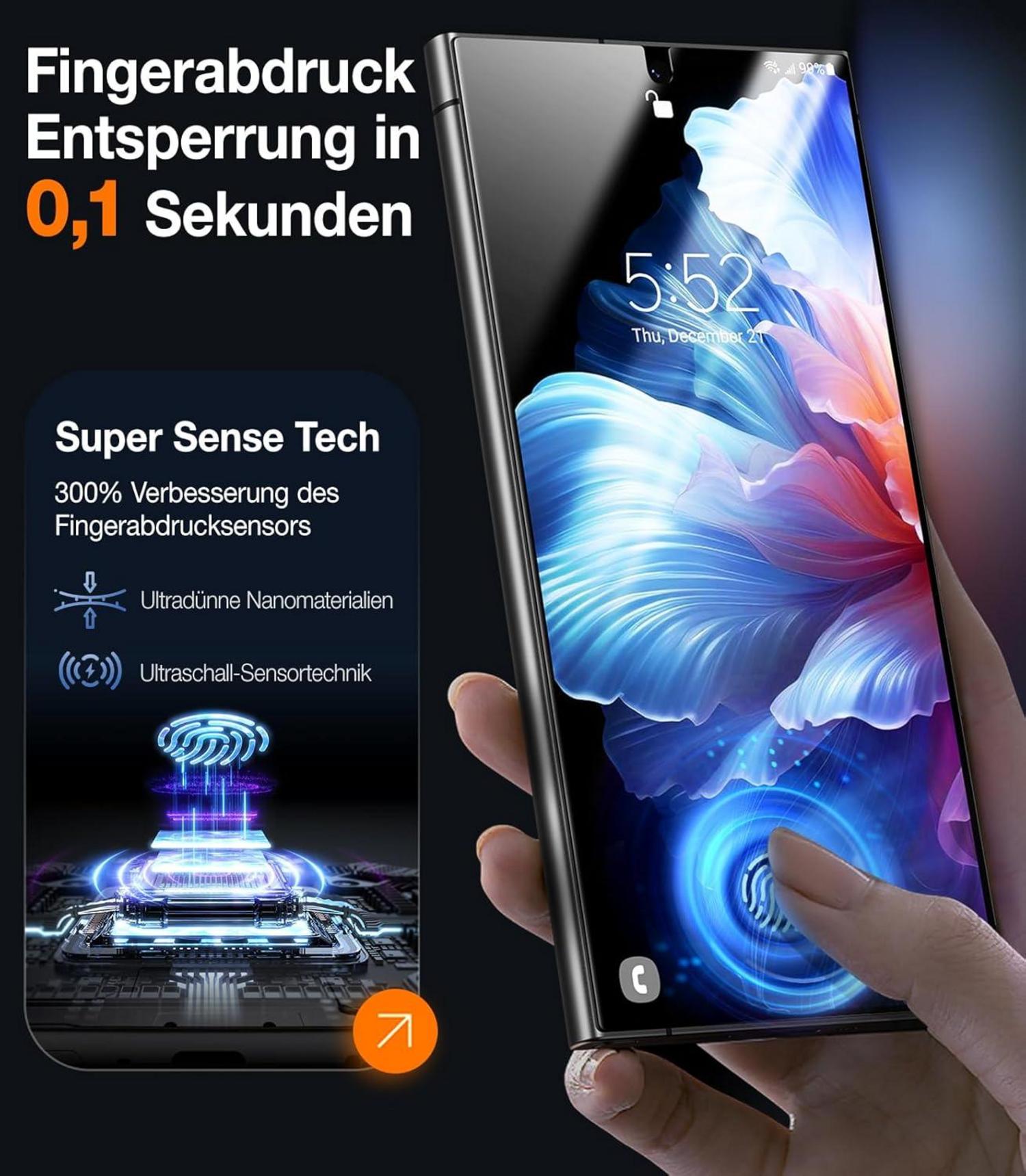 Panzerfolie für Samsung S24 Ultra 9H+ Glas - Staubfreie Installation