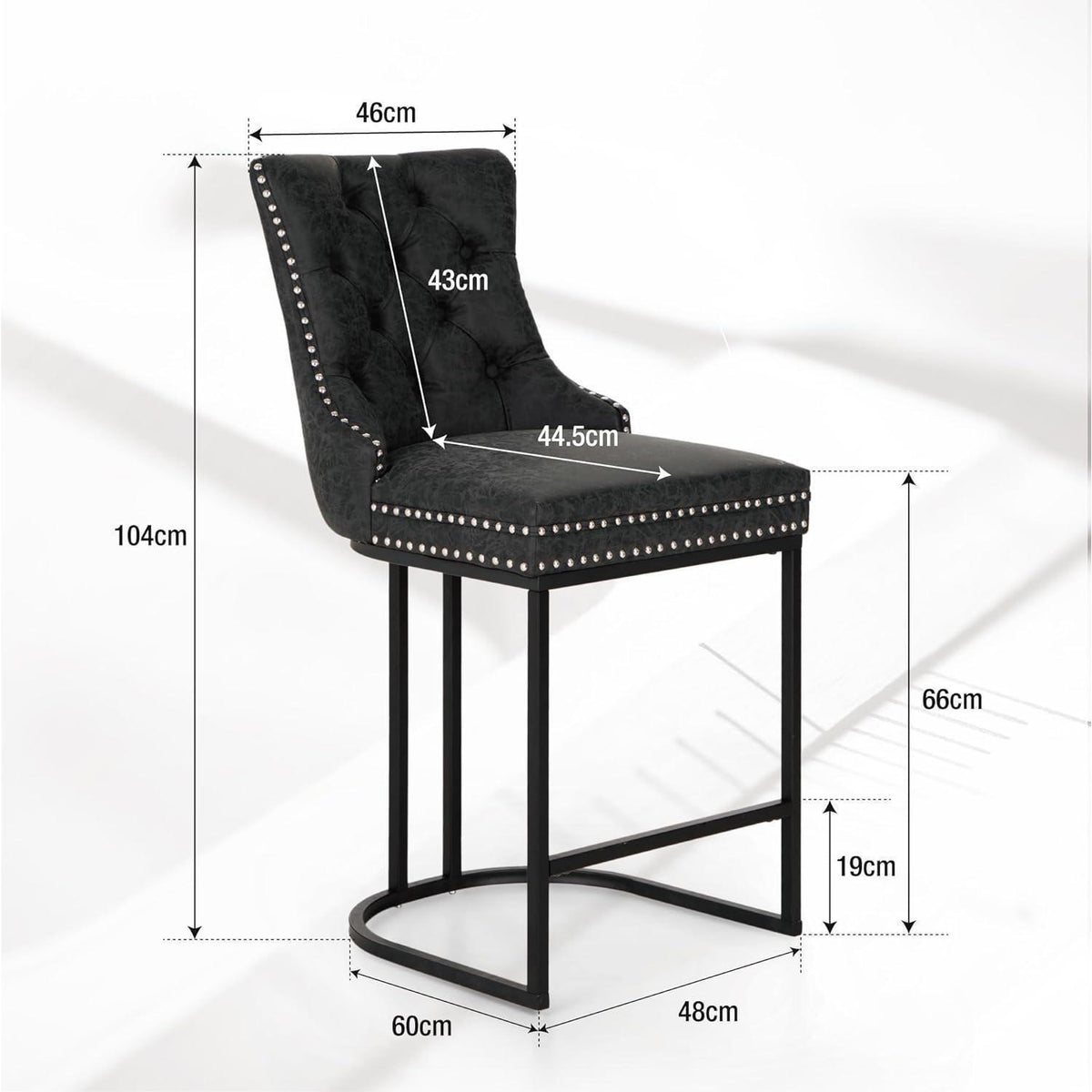 Moderne Barhocker 2er Set mit Fußstütze Schwarz in Lederoptik