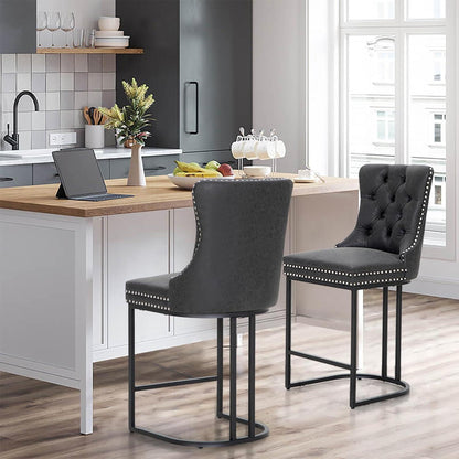 Moderne Barhocker 2er Set mit Fußstütze Schwarz in Lederoptik