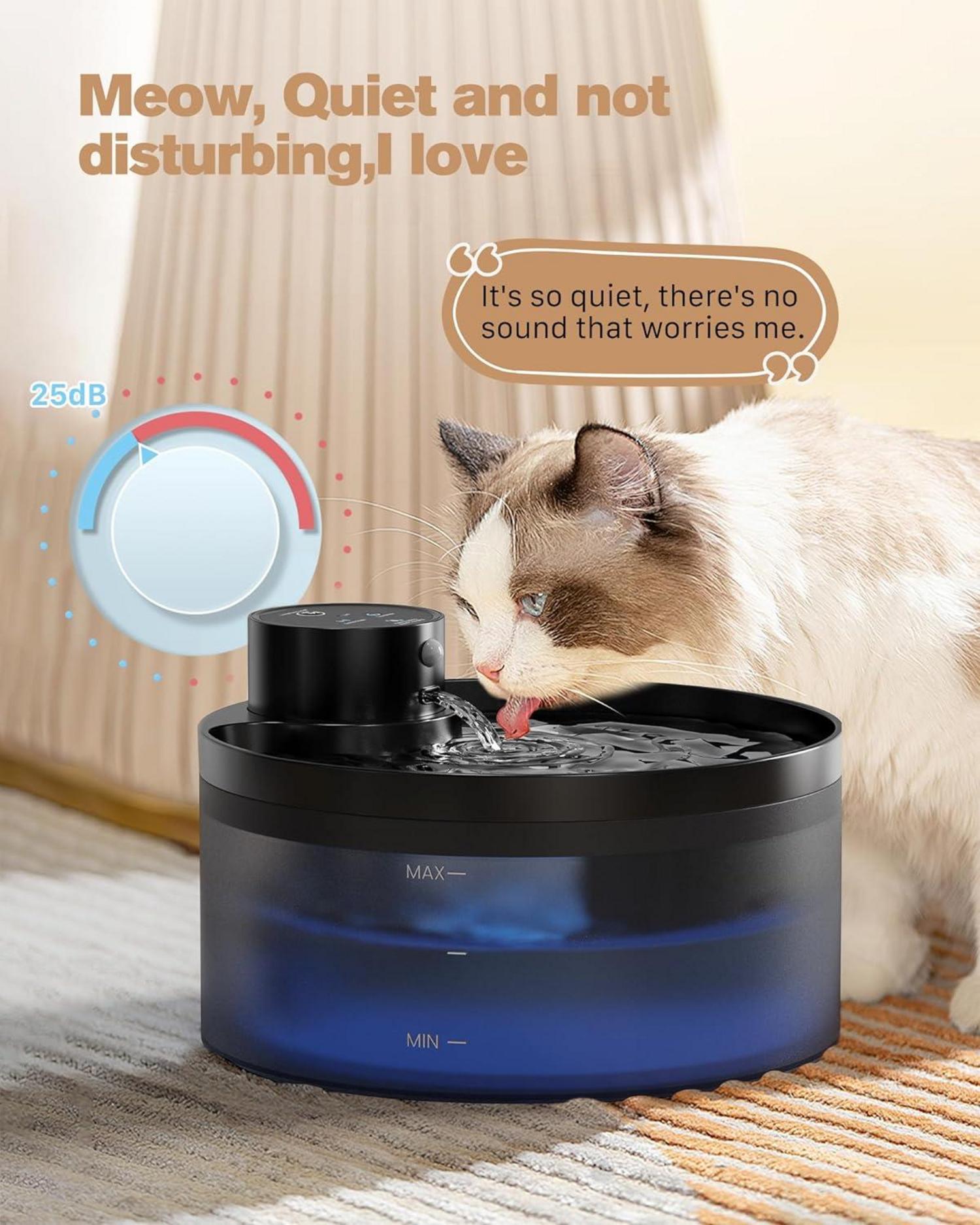 Katzenbrunnen Kabellos Trinkbrunnen 3.2L mit Pumpen Leise Led Akku 4200mAh